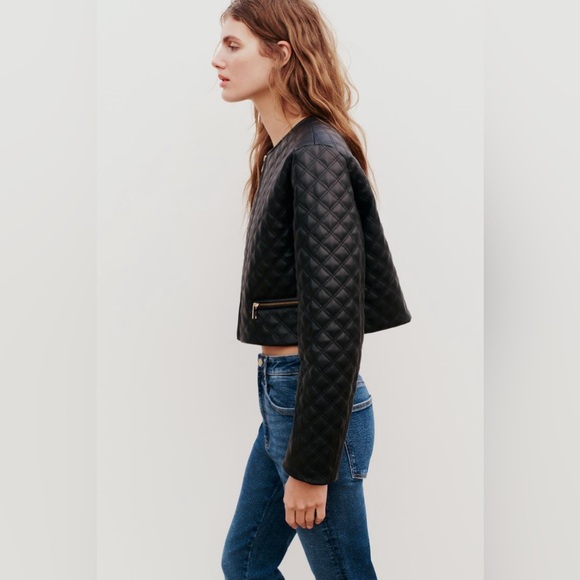 ZARA FAUX LEATHER CROPPED QUILTED JACKET - Picture 3 of 14